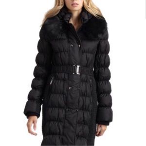VIA SPIGA DOWN COAT GENUINE FUR COLLAR BELTED M CHIC WARM! DARK GRAY